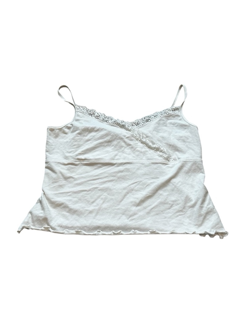 Vintage Gap White Cami Lace Tank Top Ruffle Hem Y2K Fairy Grunge Coquette